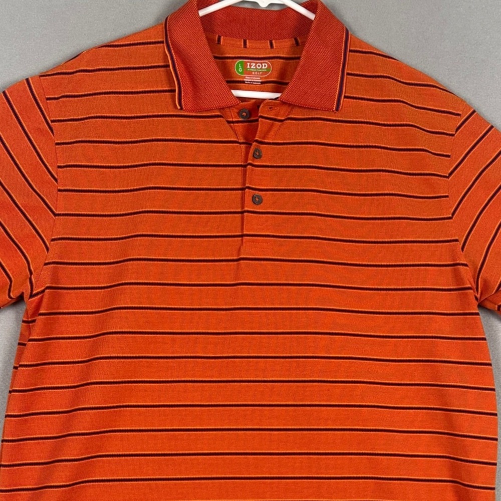 IZOD Polo Shirt Mens Large X-Treme Function Orange Stripe Golf Performance Rugby